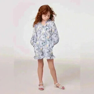 Janie and Jack Girls Size 3 Floral Ruffle Romper Jumpsuit Blue Yellow White